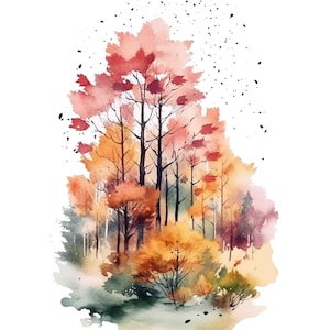 Aquarel herfst bos vignet, herfst natuur digitale kunst print / Instant download afdrukbare kunst Commercieel gebruik