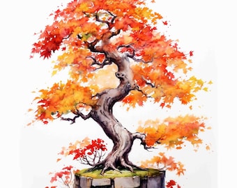 Watercolor Bonsai, Autumn Print (Digital Download)