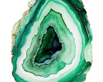 Watercolor Green Geode slice, natural stone Digital Art Print / Instant Download Printable Art Commercial Use