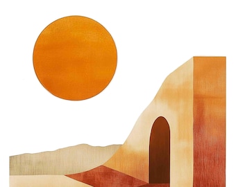 Watercolor Southwestern Desert Landscape, Minimalist Digital Art Print / Instant Download Printable Art Commercial Use