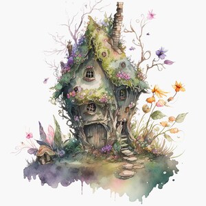 Watercolor Fairy House Digital Art Print / Instant Download Printable ArtCommercial Use