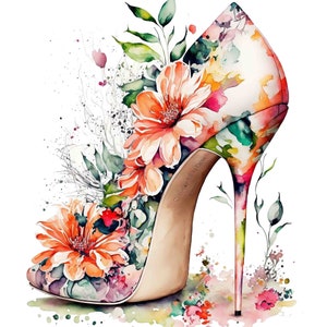 Aquarell Blumen Stiletto High Heel Schuh Digital Art Print / Instant Download druckbare KunstKommerzielle Nutzung