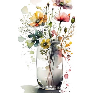 Watercolor Simple wildflower bouquet, Summer Flower Digital Art Print / Instant Download Printable ArtCommercial Use