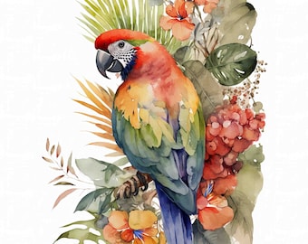 抽象的なコンゴウインコのアートプリント：熱帯のオウムの絵画