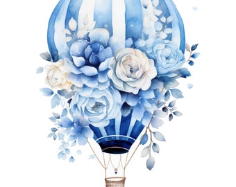 Watercolor Floral Hot Air Balloon Digital Art Print / Instant Download Printable ArtCommercial Use