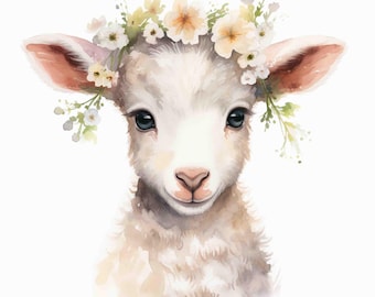 Watercolor Lamb Digital Art Print / Instant Download Printable Art Commercial Use