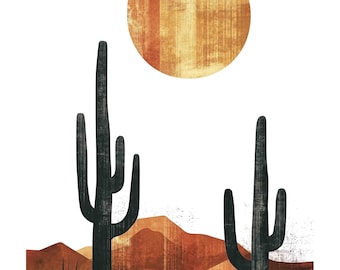 Watercolor Southwestern Desert Landscape, Minimalist Digital Art Print / Instant Download Printable Art Commercial Use