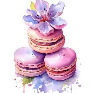 Watercolor Floral Macarons Digital Art Print / Instant Download Printable Art Commercial Use