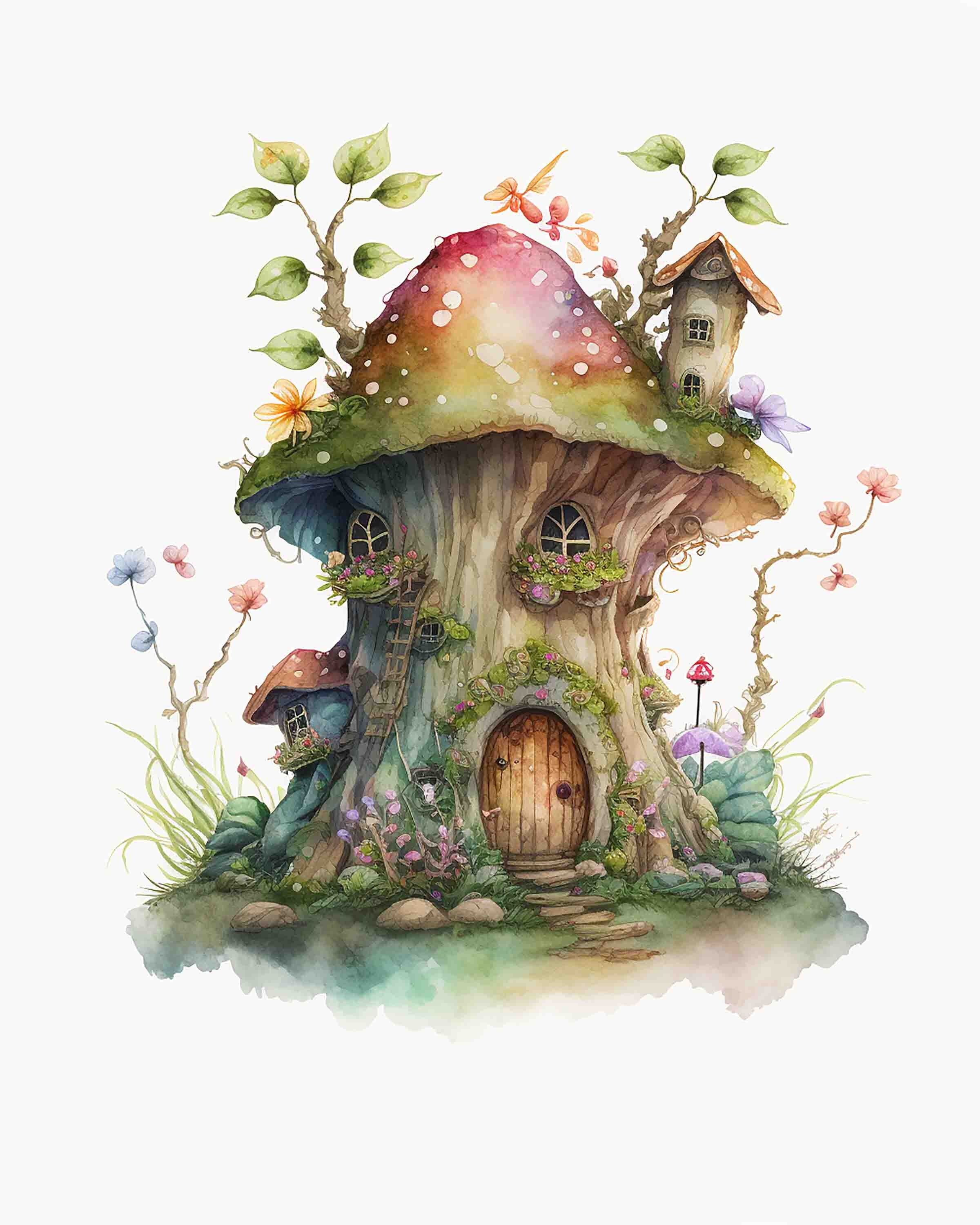 Watercolor Fairy House Digital Art Print / Instant Download Etsy