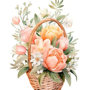 Spring Floral Basket, Cottage core farmhouse Easter wall art, Digital Art Print / Instant Download Printable ArtCommercial Use