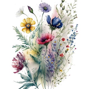 水彩画の野の花、夏の花のデジタルアートプリント/即時ダウンロード印刷可能なアート商用利用