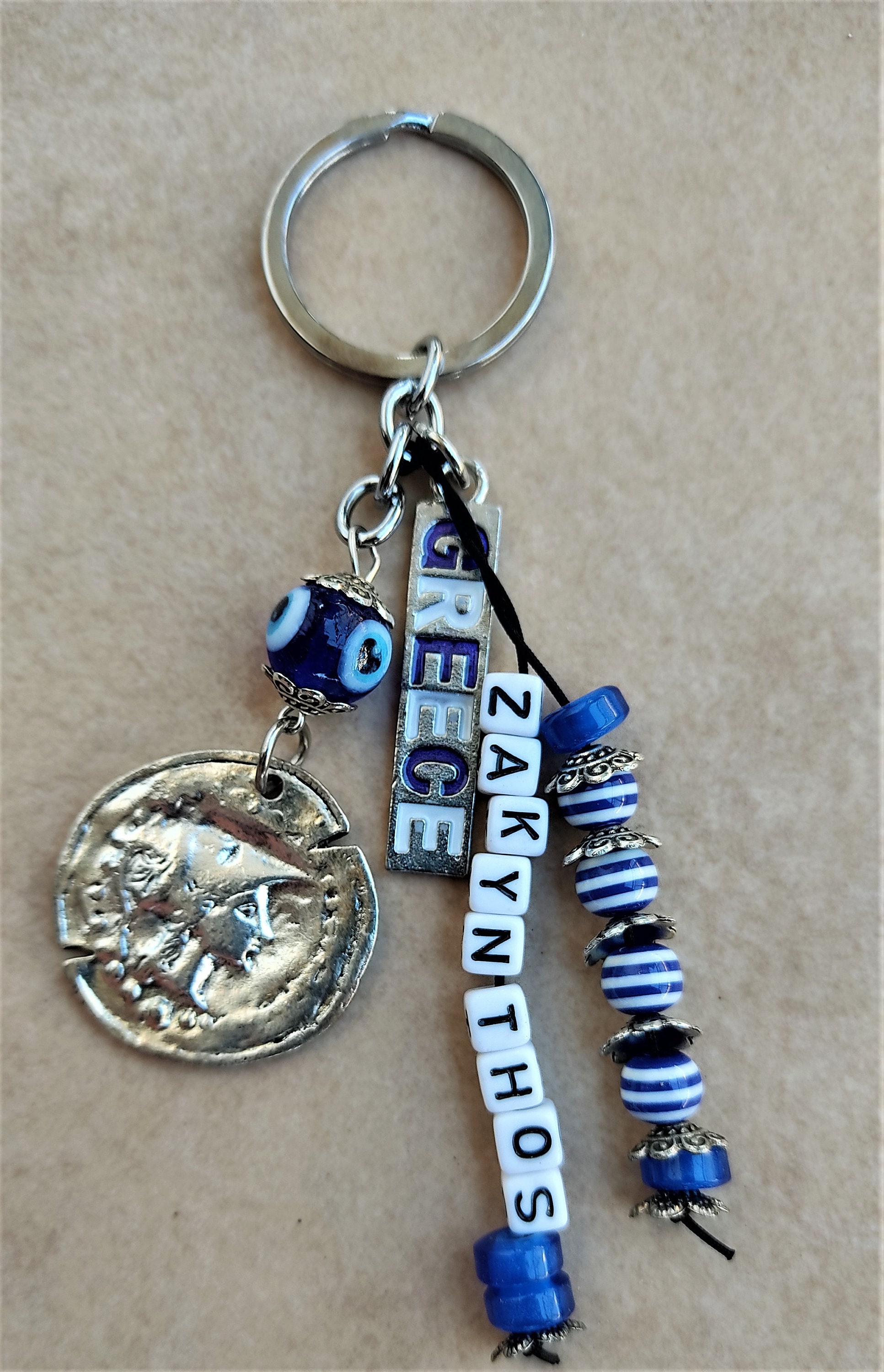 GREEK ZAKYNTHOS Zante coin Hellas Flag keychain Charm mati Etsy