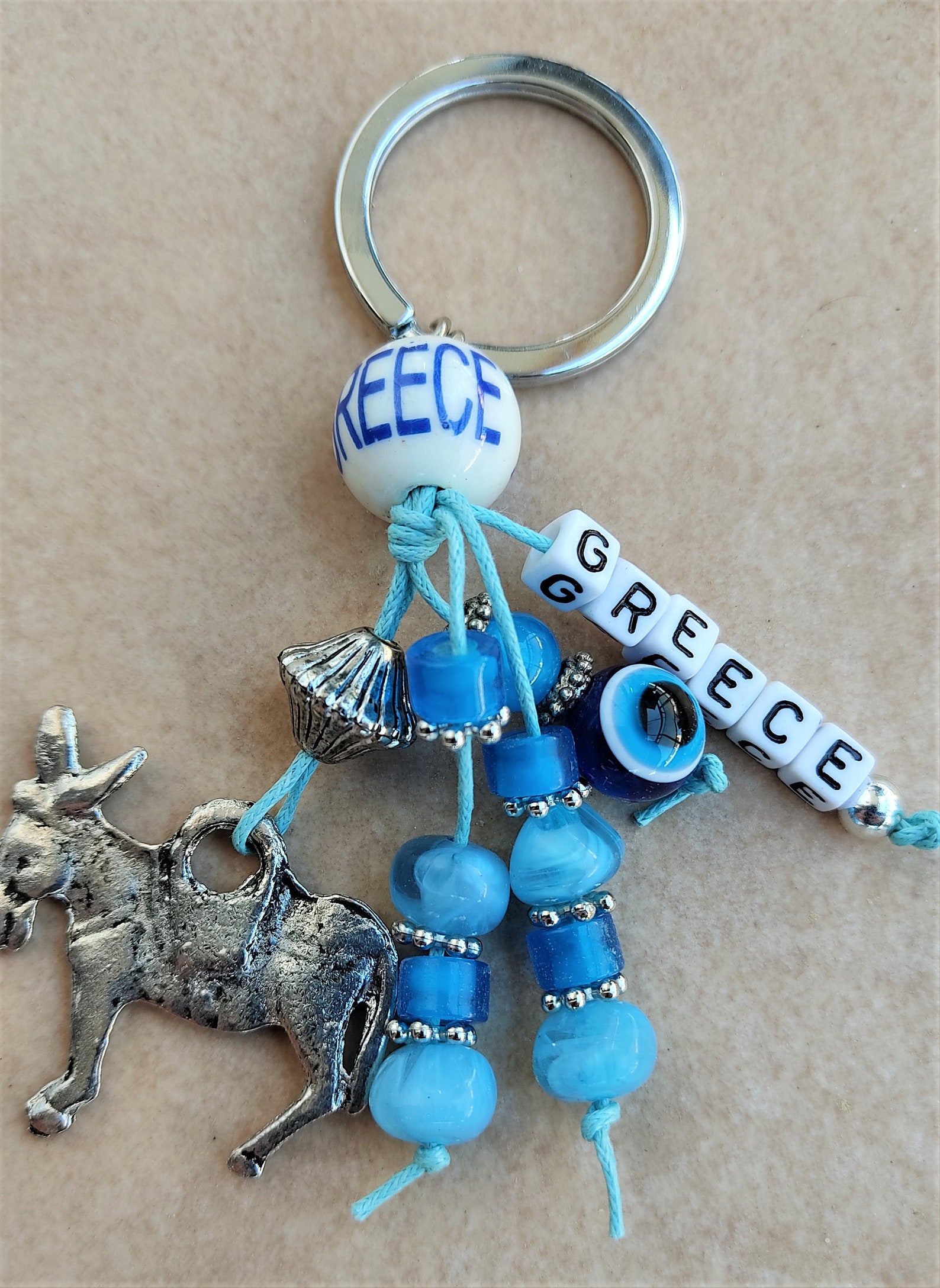 GREEK Hellas Donkey Blue Keychain Charm Mati Beads Key Chain Etsy
