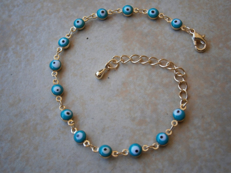 GREEK EVIL EYE Silver /& Gold Tone Baby Blue Color Rainbow round 6mm bead bracelet Charm Nazar Mati Turkish beads Greece judaica hamsa