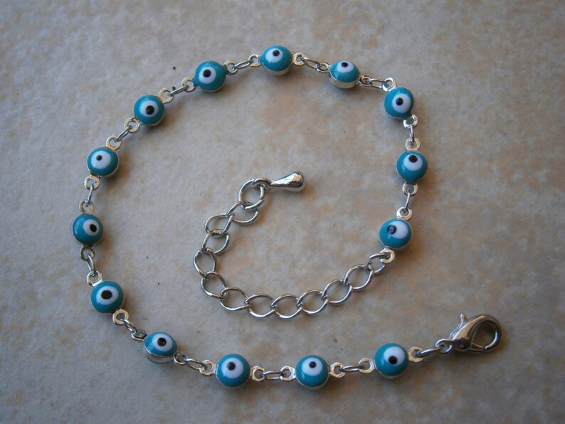 GREEK EVIL EYE Silver /& Gold Tone Baby Blue Color Rainbow round 6mm bead bracelet Charm Nazar Mati Turkish beads Greece judaica hamsa
