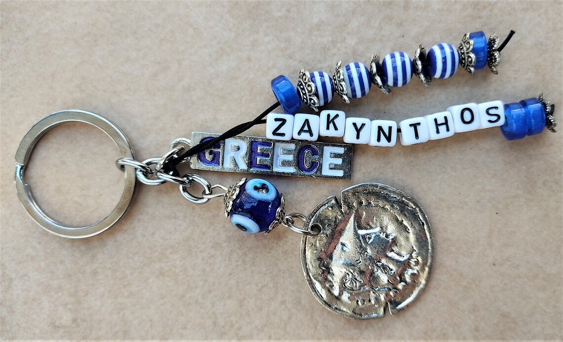 GREEK ZAKYNTHOS Zante coin Hellas Flag keychain Charm mati Etsy