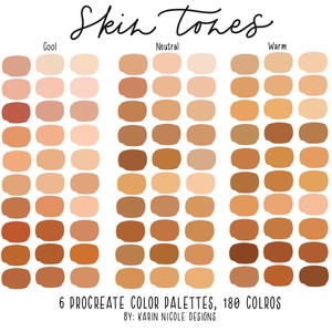 Skin Tones Procreate Color Palette for iPad, 6 Palettes 180 Colors, Portrait Art, Color Swatches, Digital Art Tools for Fashion Illustration