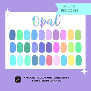 Opal Procreate Color Palette: 30 Blue, Green, Pink Swatches (Digital Download)