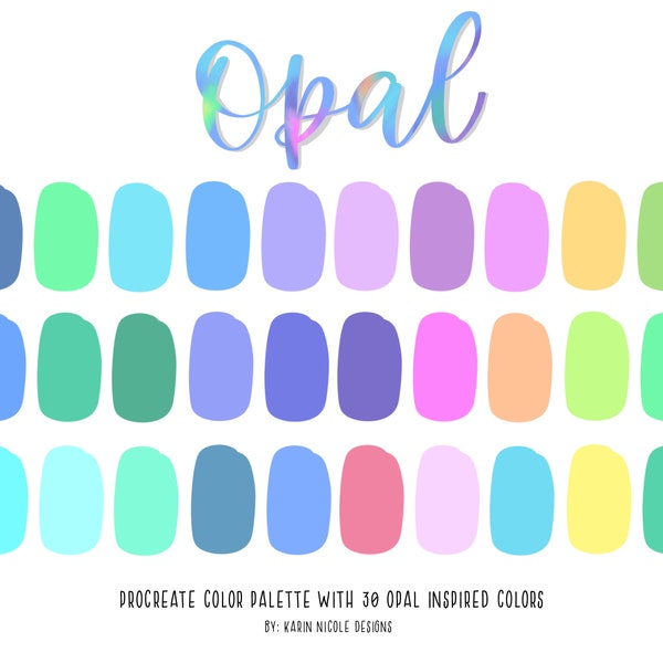 Opal Inspired Color Palette for Procreate, Blue, Green, Pink Swatches for Digital Bullet Journal, Planner, Fashion Illustration, Clip Art