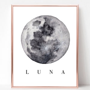 Astronomy Notebook Cover Nursery Decoration Printable Decor Der Mond La Luna Watercolor Moon Print Dorm Decor Witchy Natural Art