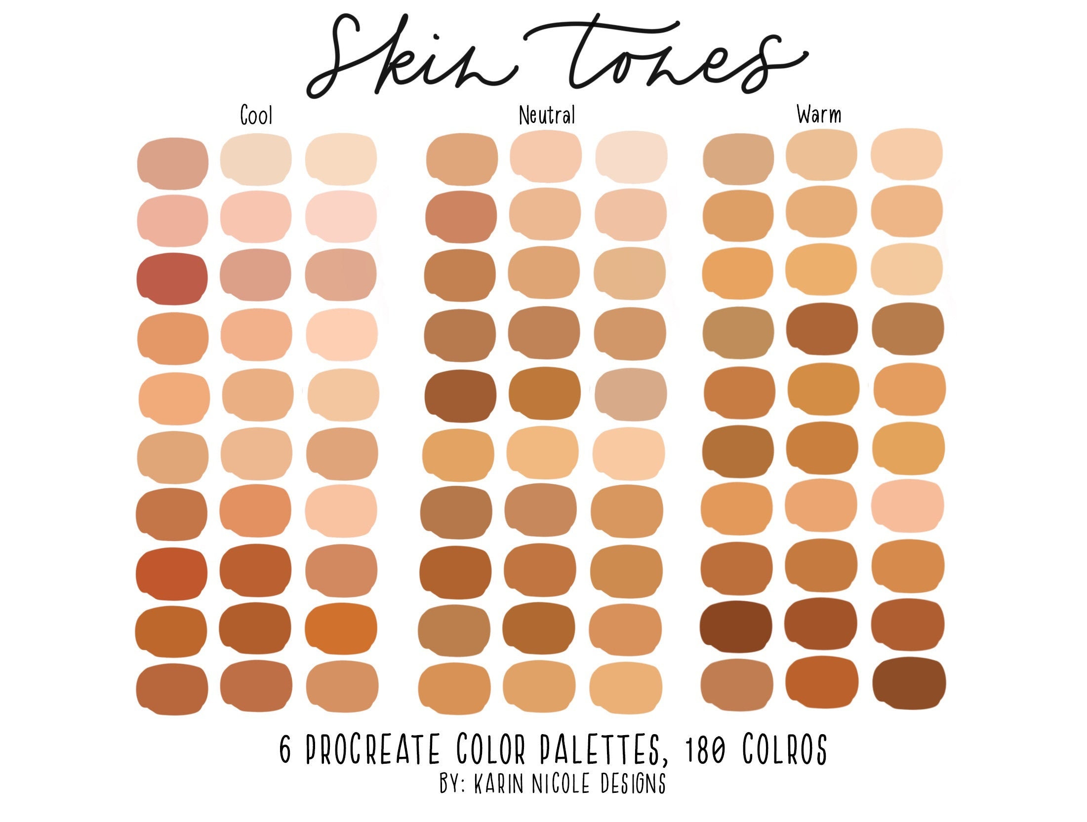 Skin Tones Procreate Color Palette for Ipad 6 Palettes 180 - Etsy