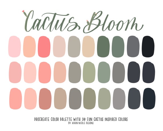 Cactus Bloom Procreate Palette pink gray and green swatches | Etsy