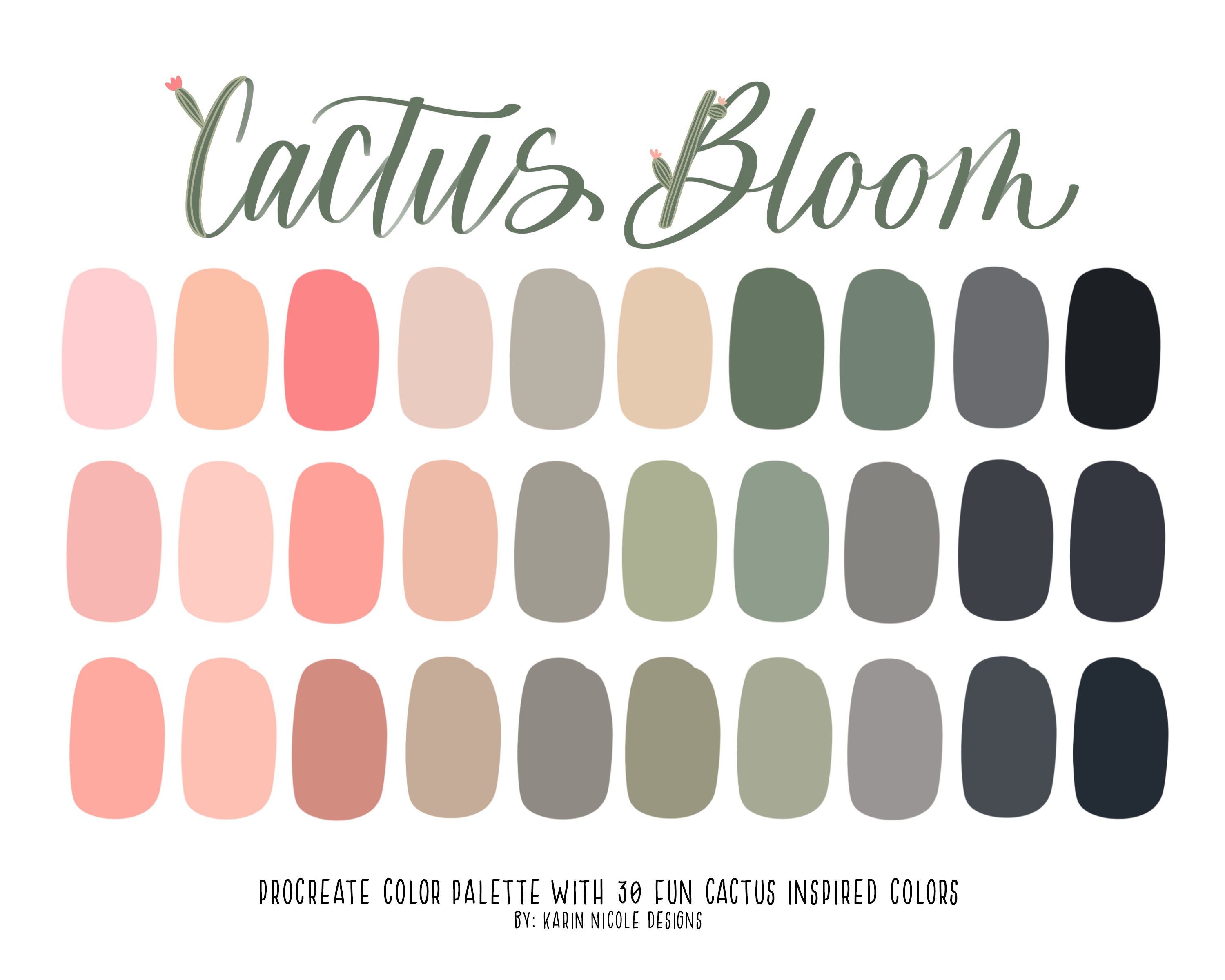 Cactus Bloom Procreate Palette Pink Gray and Green Swatches - Etsy