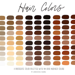 Hair Colors Procreate Palette for iPad, 3 Palettes 90 Colors, Portrait Art, Color Swatches, Digital Art Tools for Fashion Illustration