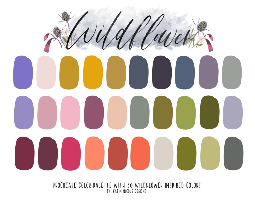 Wildflower Color Palette for Procreate Violet Green Swatches - Etsy