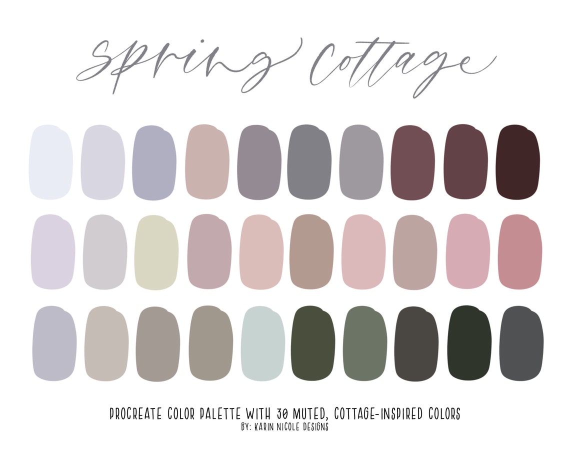 Spring Cottage Inspired Procreate Color Palette, 30 Muted Tone Swatches ...