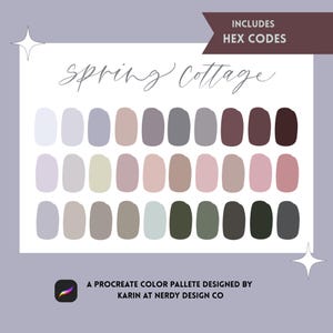 Spring Cottage Inspired Procreate Color Palette, 30 Muted Tone Swatches Mauve Taupe Gray Burgundy