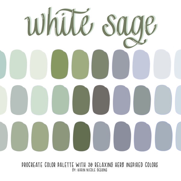 White Sage and Lavender Inspired Procreate Color Palette, Green, Gray and Purple Swatches for Digital Art, Design, Illustration on iPad Pro