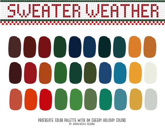 Sweater Weather Holiday Inspired Procreate Color Palette Red, Green, Blue,  Yellow Swatches for Digital Art, Lettering, Design, Illustration