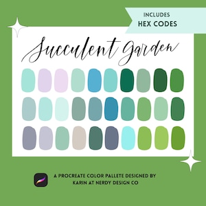 Succulent Garden Color Palette for Procreate: 30 Green, Blue, Violet Swatches (Digital Download)