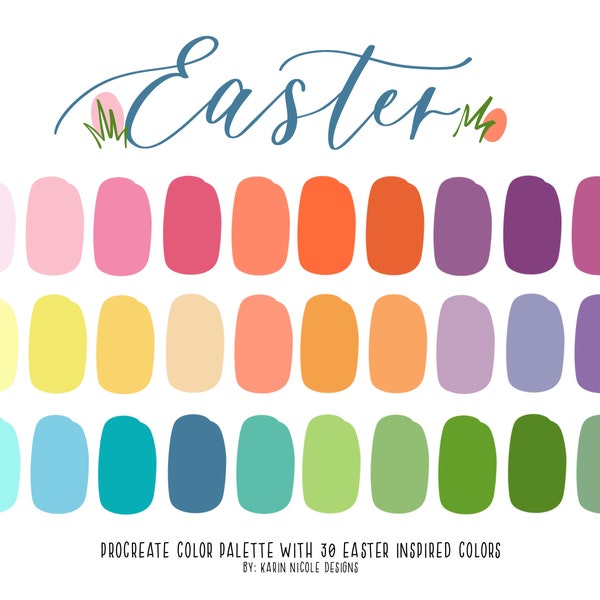 Easter Color Palette for Procreate, Pink Yellow Green Blue Violet Swatches for Digital Art, Clipart Design Digital Download