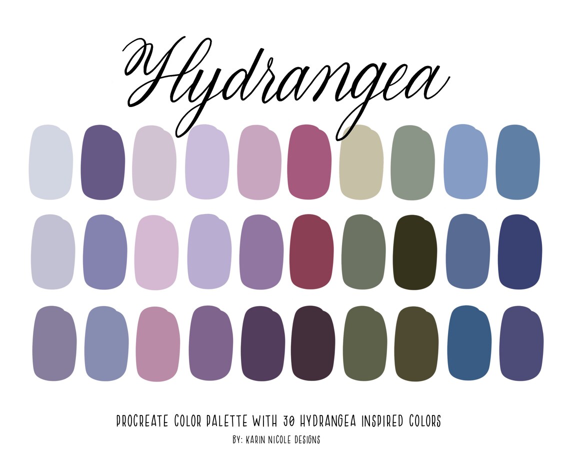 Hydrangea Color Palette for Procreate, Purple Blue and Green Swatches ...