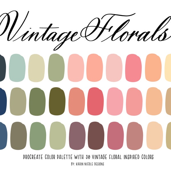 Vintage Florals Color Palette for Procreate, Blue and Pink Swatches for iPad, Digital Art, Illustration Clipart Design Fashion Illustration