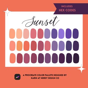 Sunset Color Palette for Procreate: 30 Purple Orange Swatches (Digital Download)