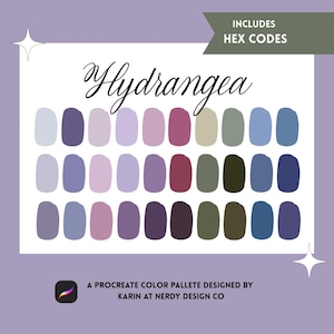Hydrangea Procreate Color Palette: 30 Purple, Blue, Green Swatches (.swatch File)