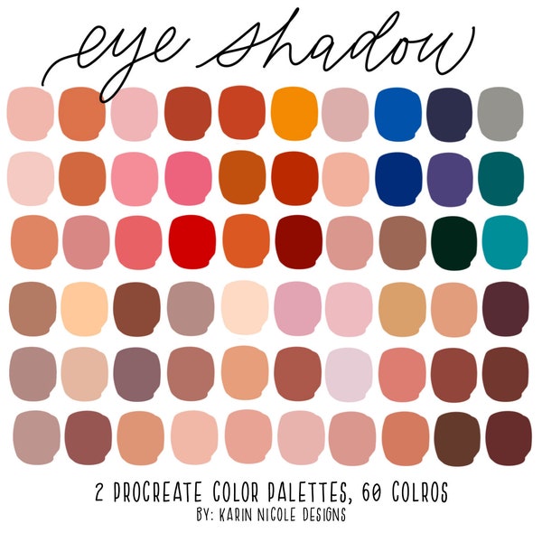 Eye Shadow Procreate Color Palette for iPad, 2 Palettes 60 Colors, Portrait Art, Color Swatches, Digital Art Tools for Fashion Illustration
