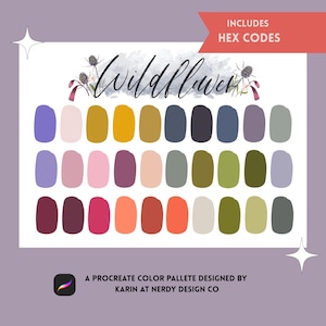 Wildflower Color Palette for Procreate: Violet Green Swatches (Digital Download)