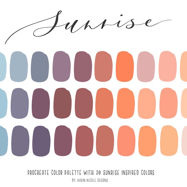 Bright Sunrise Procreate Color Palette 30 Blue Orange Purple Swatches for Digital Art, Fashion Illustration, Clipart design
