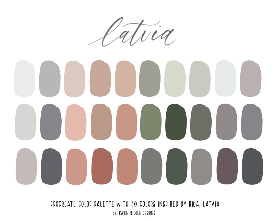 Latvia Color Palette for Procreate 30 Pink Gray Green Tone Neutrals for ...