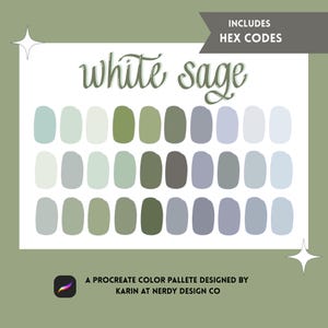 White Sage Procreate Color Palette: 30 Green and Gray Swatches (Digital Download)