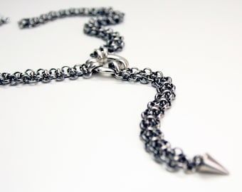 Spike Chain Choker, Drop Necklace, Cleavage Choker, Discreet Day Collar, Alternative, Grunge Jewelry, Nickel Free, Unique Handmade Gift