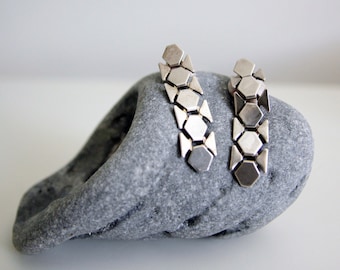 Hexagon Silver drop Earrings, Geometric Silver Earrings, Silver Drop Earrings, Statement Silver Earrings, Dangling Earrings, Gift Idea