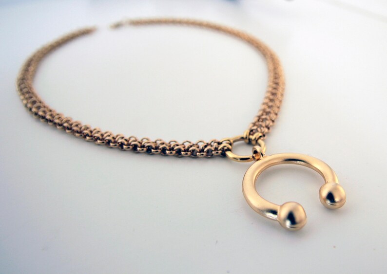 Mad Max Collar Custom Statement Gold Collar with Curved Barbell Pendant Gold Mesh Choker Woven Gold Necklace