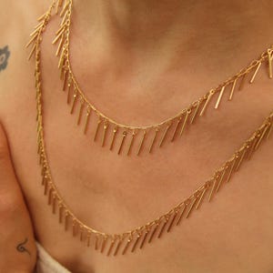 24K Gold Plated Fringe Statement Necklace: Boho Glam Layered Jewelry