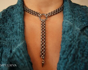 Silver Spike Chain Choker, Spike Drop Necklace, O Ring Spike Necklace, Day Collar, Bondage BDSM Inspired Choker, Valentine Day Gift