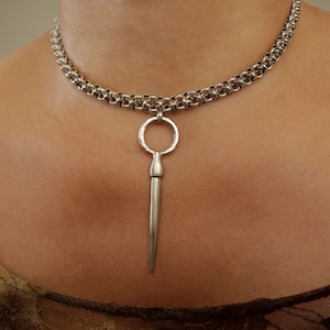 Silver Sword Pendant Choker: Unisex Bold Chain Necklace